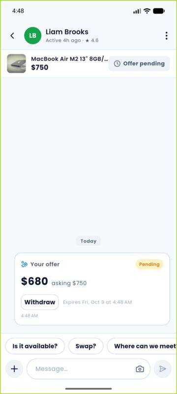 App: chat with an offer card